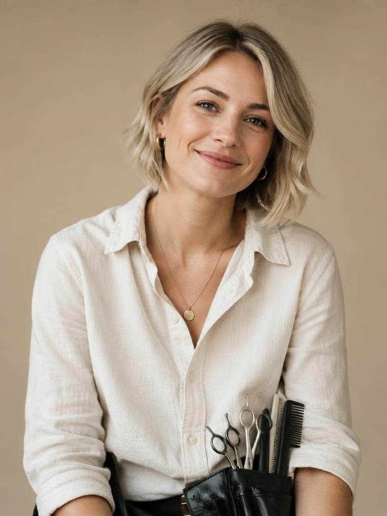 Portret van Sophie, topstylist met een blonde bob